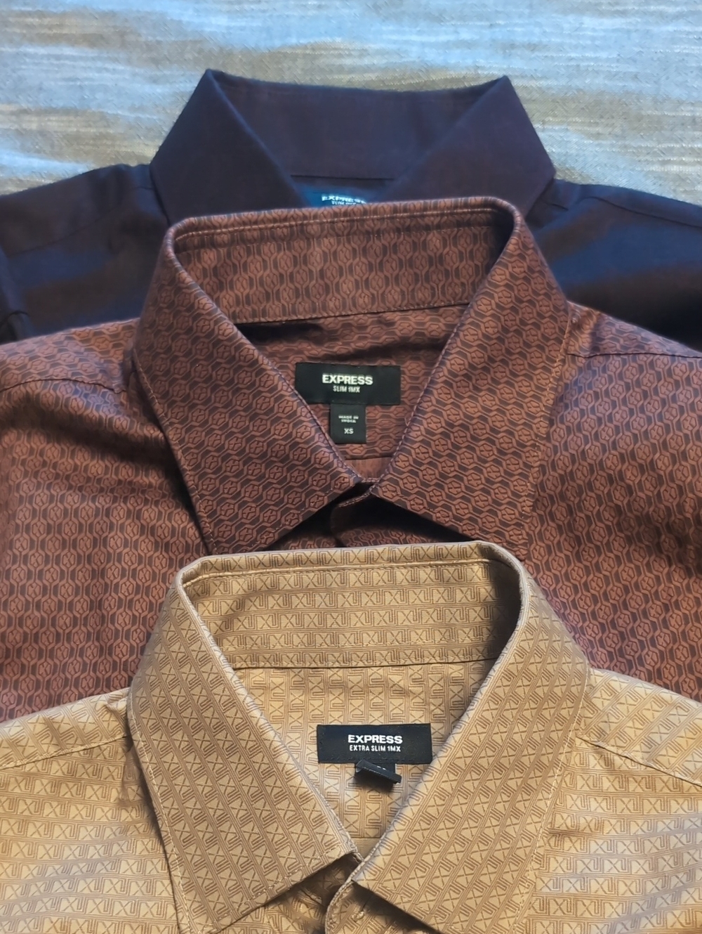 Express Men's Patterned Button-Down Shirt Trio - Brown, Copper, Tan